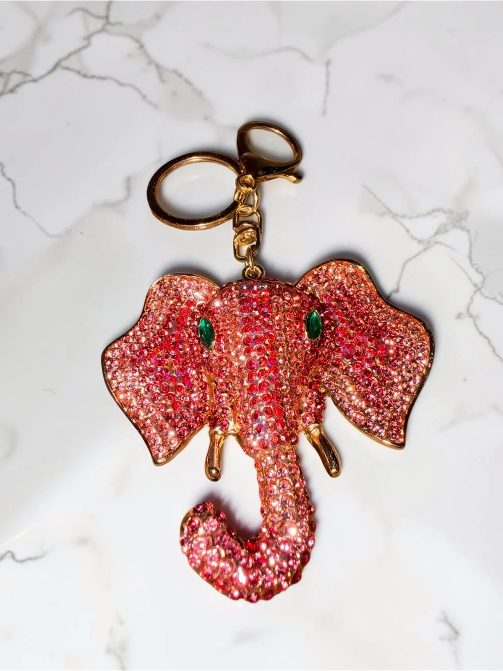 Pink Crystal Elephant Keychain Bag Charm